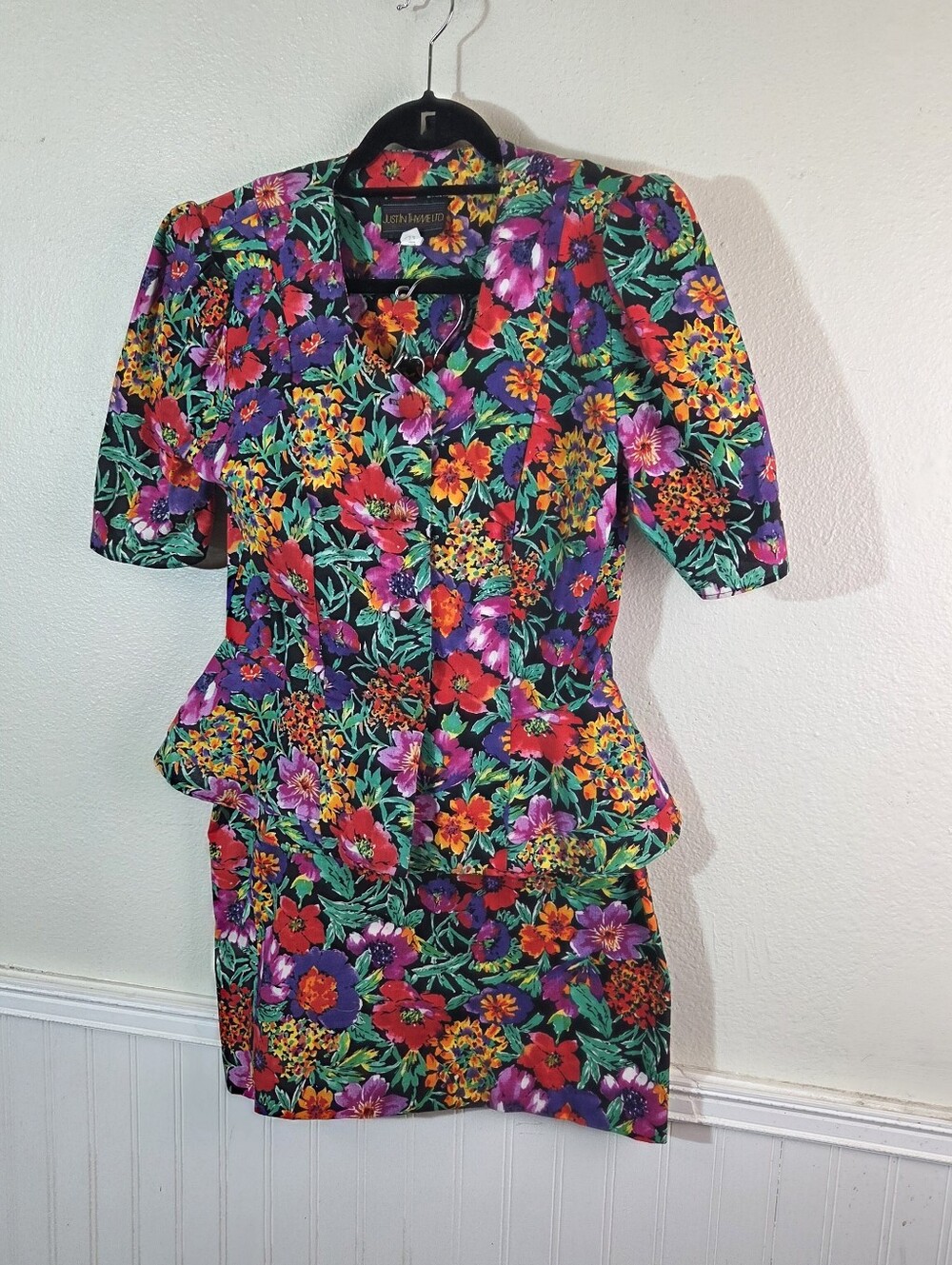 Vintage 80s 90s JUSTIN THYME LTD Floral Skirt Suit Set Blazer Jacket 2PC USA 10